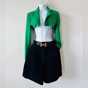 Vintage Black Genuine Leather Suede Pleated Front Shorts With Pockets Size Med